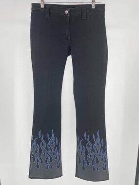 Serious Clothing Vintage Y2K Mall Goth Faded Black Glitter Flame Jeans 29